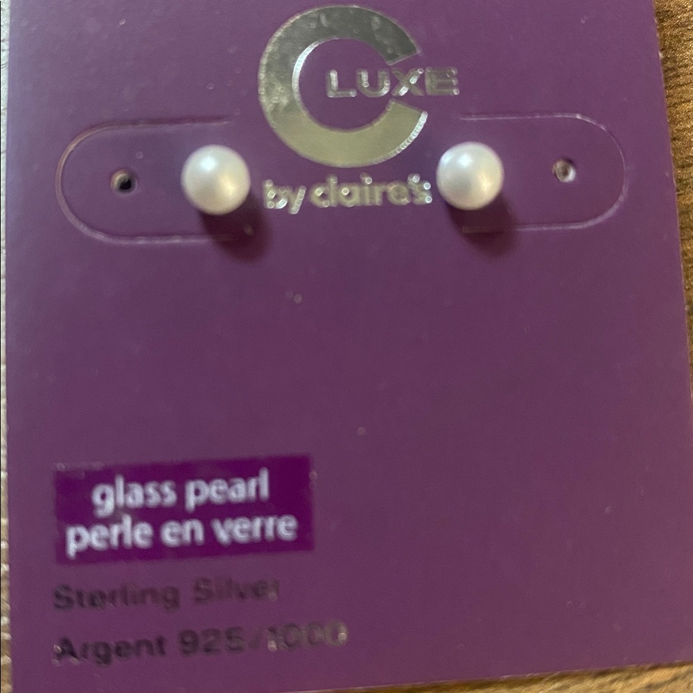 Small Glass Pearl Sterling silver 925 Earrings by Claire’s Luxe NWT